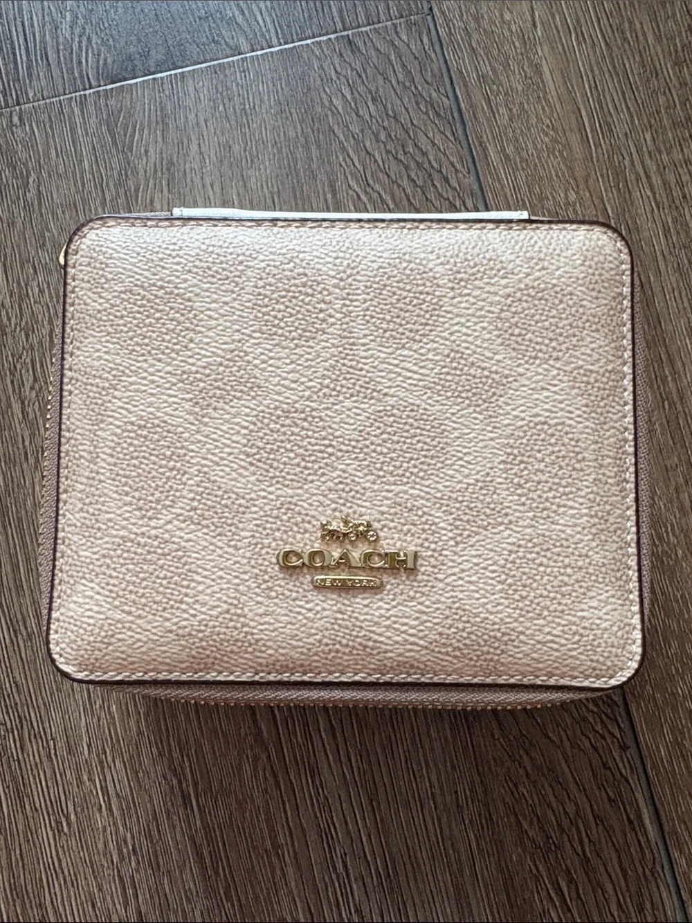 Coach Metallic Rose Gold Leather Zip Cosmetic Case